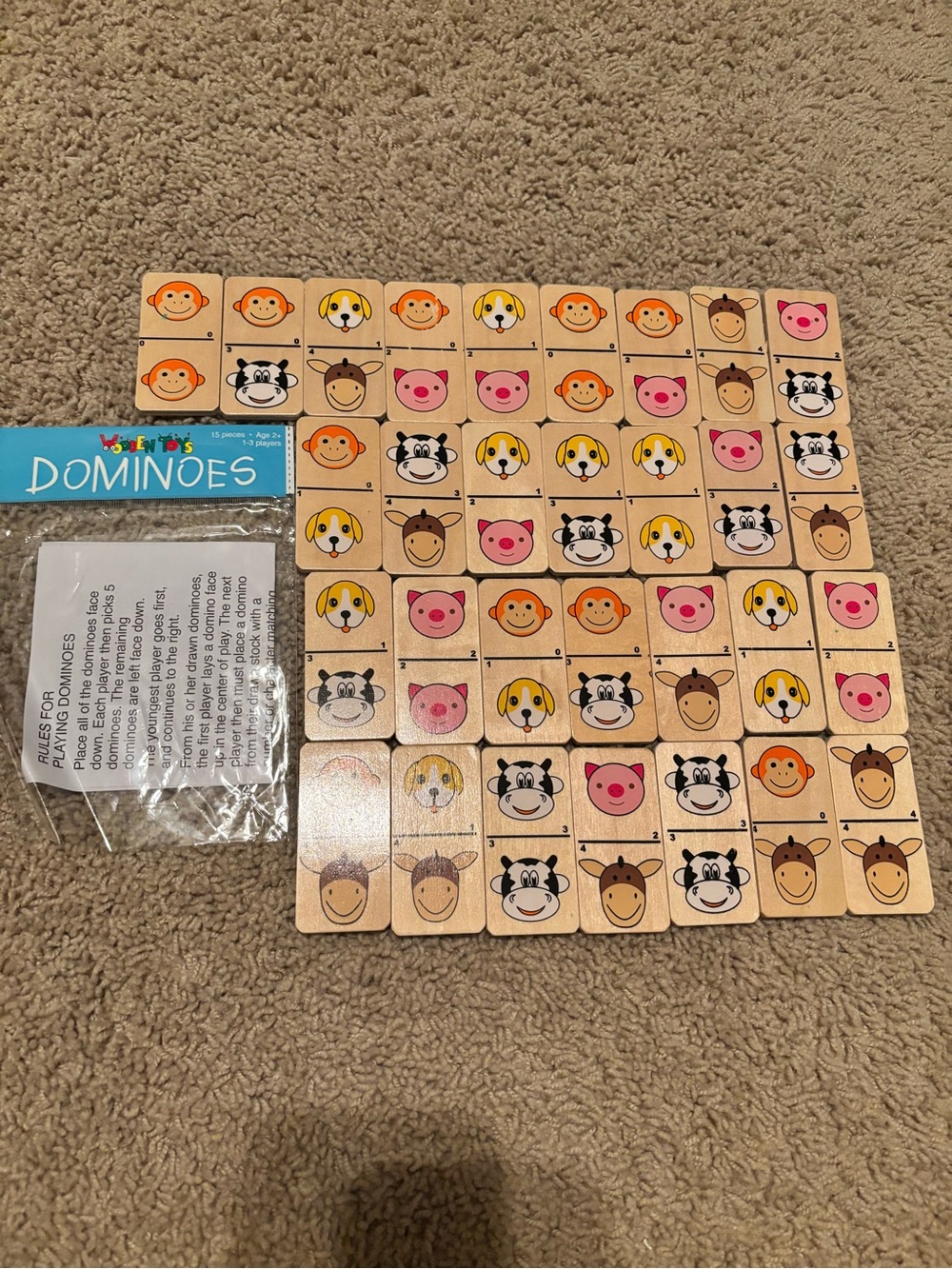 Wooden Animal Dominoes Set - Colorful Faces